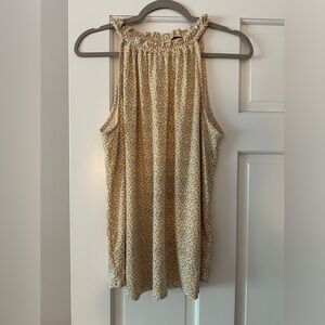 Adrianna Papell Yellow Floral Ruffle Collar Sleeveless Shirt Top